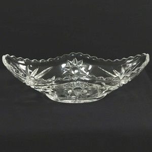 Anchor Hocking Starburst Cut Glass Gravy Boat Saw Tooth Relish Dish Candy Bowl